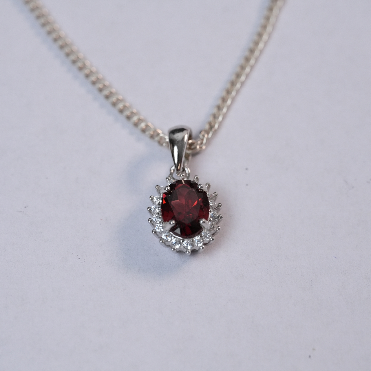 DSC04276_resized Oval Red Garnet Gemstone Halo Pendant - Elegant January Birthstone Necklace. - Image 1